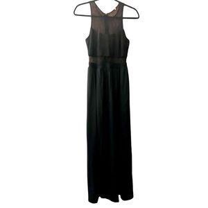 High neck lace and silk blend sleeveless black maxi dress